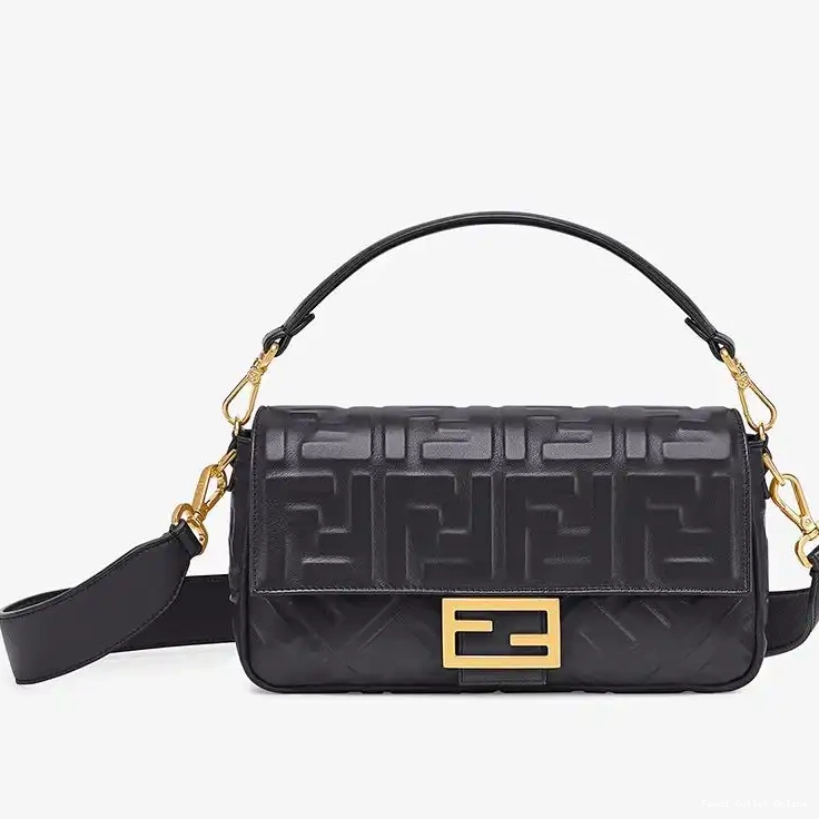 Affordable Nappa Motif Black Medium Bag FF Leather Fendi Baguette In 0526